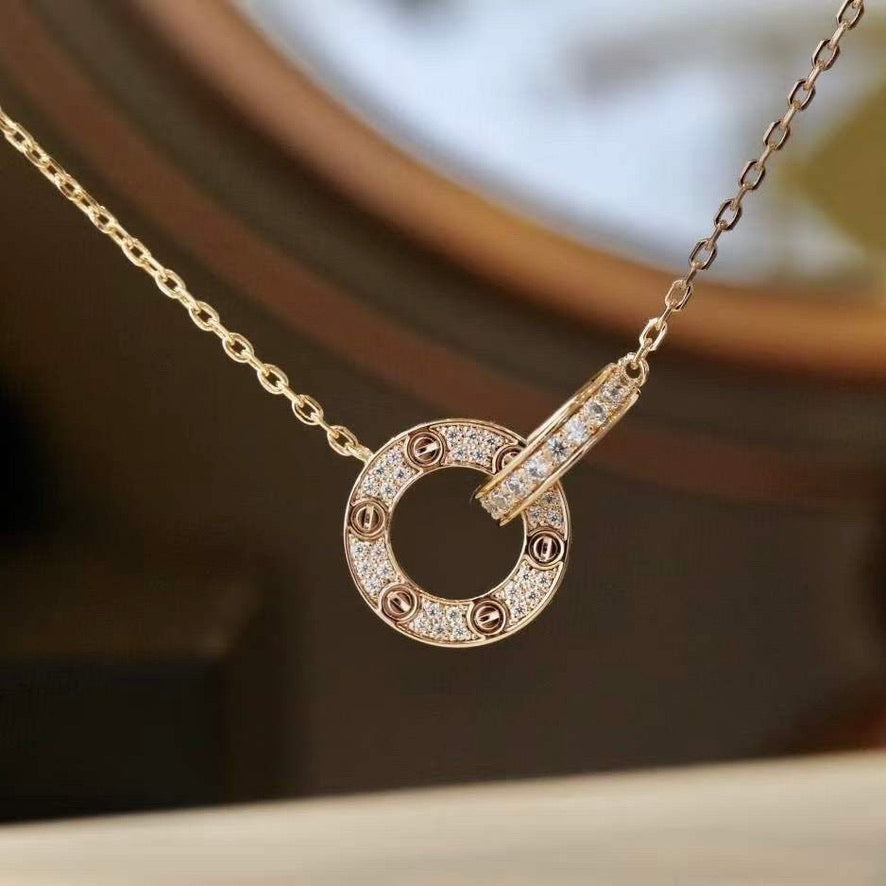 ¡®Loco¡¯LOVE 7.6MM NECKLACE ROSE GOLD AND SILVER  FULL DIAMOND