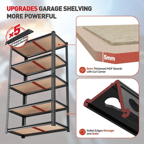 2000LBS Garage Shelving Storage Shelves Heavy Duty Shelving 5 Tier Metal Shelving Units For Garage Shelves 72"H X35.5"W X 15.8"D,