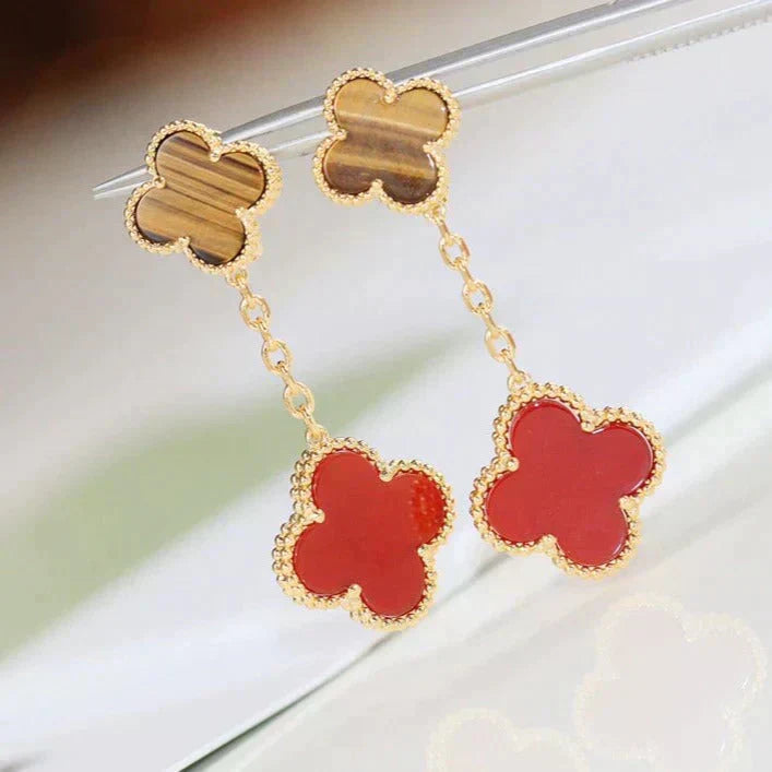 ¡®Loco¡¯CLOVER  2 MOTIF  TIGER EYE CARNELIAN EARRINGS