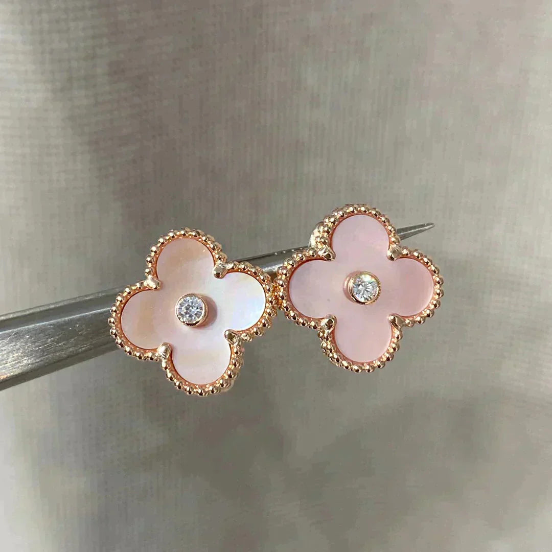 ¡®Loco¡¯CLOVER MEDIUM 1 MOTIFS  PINK MOP DIAMOND EARRINGS
