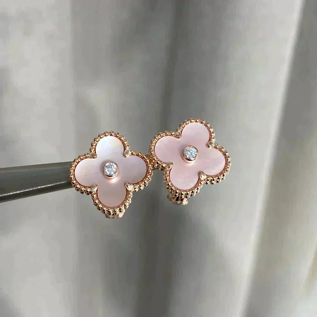 ¡®Loco¡¯CLOVER MEDIUM 1 MOTIFS  PINK MOP DIAMOND EARRINGS
