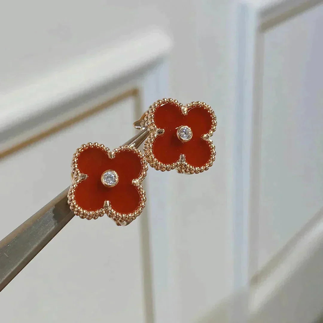 ¡®Loco¡¯CLOVER MEDIUM 1 MOTIFS CARNELIAN  DIAMOND earrings