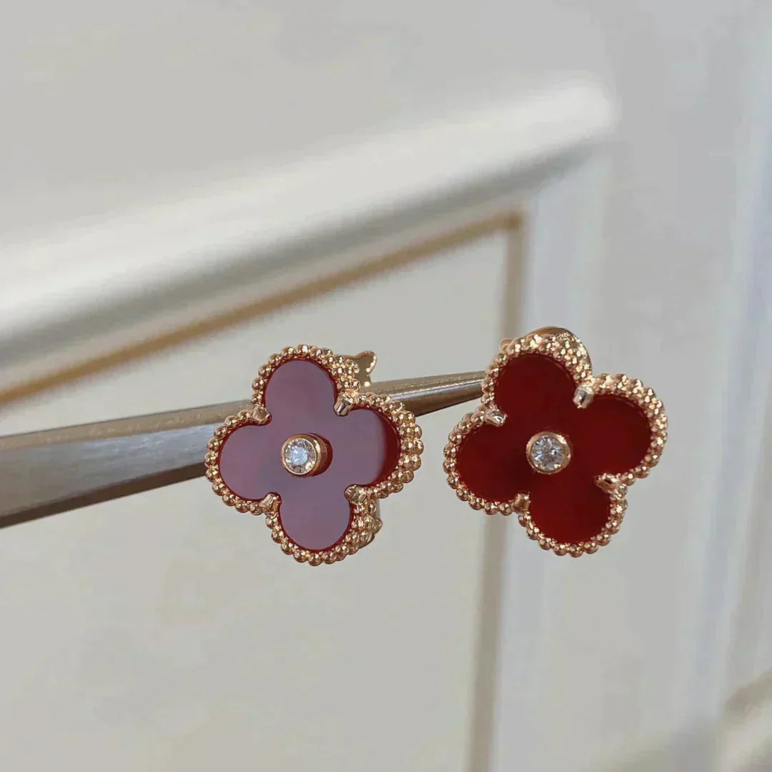 ¡®Loco¡¯CLOVER MEDIUM 1 MOTIFS CARNELIAN  DIAMOND earrings