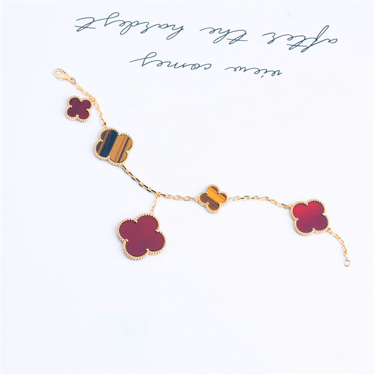 ¡®Loco¡¯CLOVER BRACELET 5 MOTIFS CARNELIAN TIGER EYE