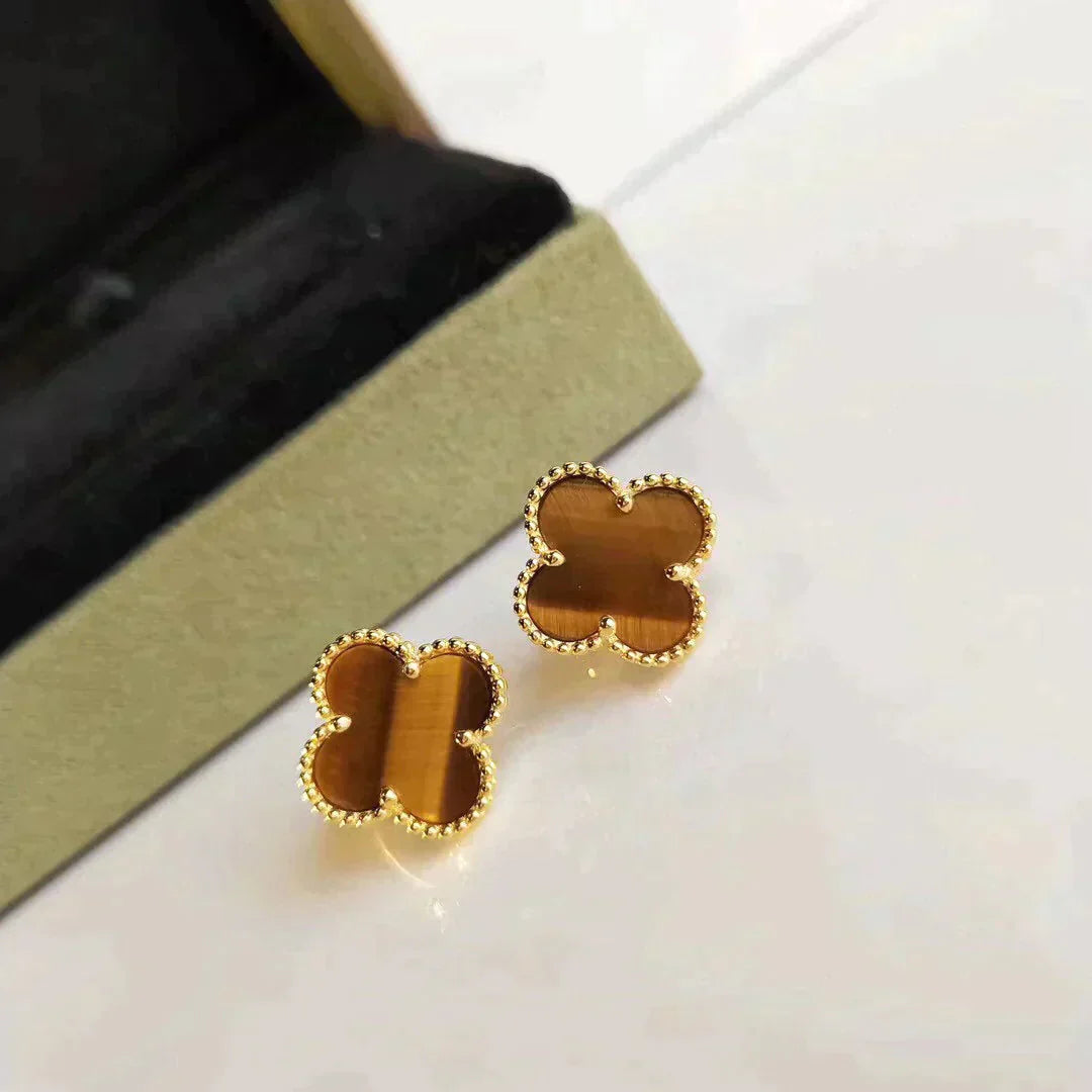 ¡®Loco¡¯CLOVER MEDIUM 1 MOTIFS TIGER EYE EARRINGS