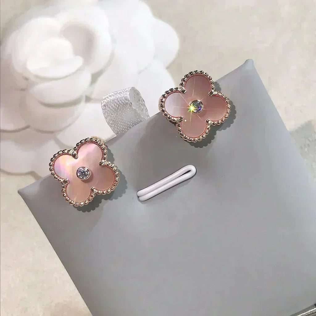 ¡®Loco¡¯CLOVER MEDIUM 1 MOTIFS  PINK MOP DIAMOND EARRINGS