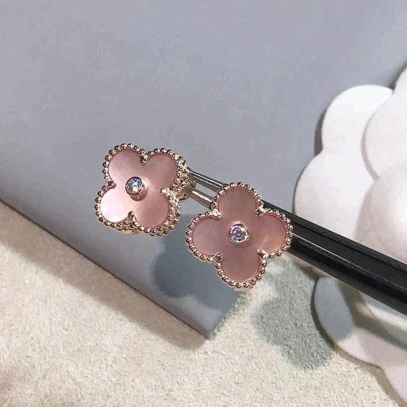 ¡®Loco¡¯CLOVER MEDIUM 1 MOTIFS  PINK MOP DIAMOND EARRINGS