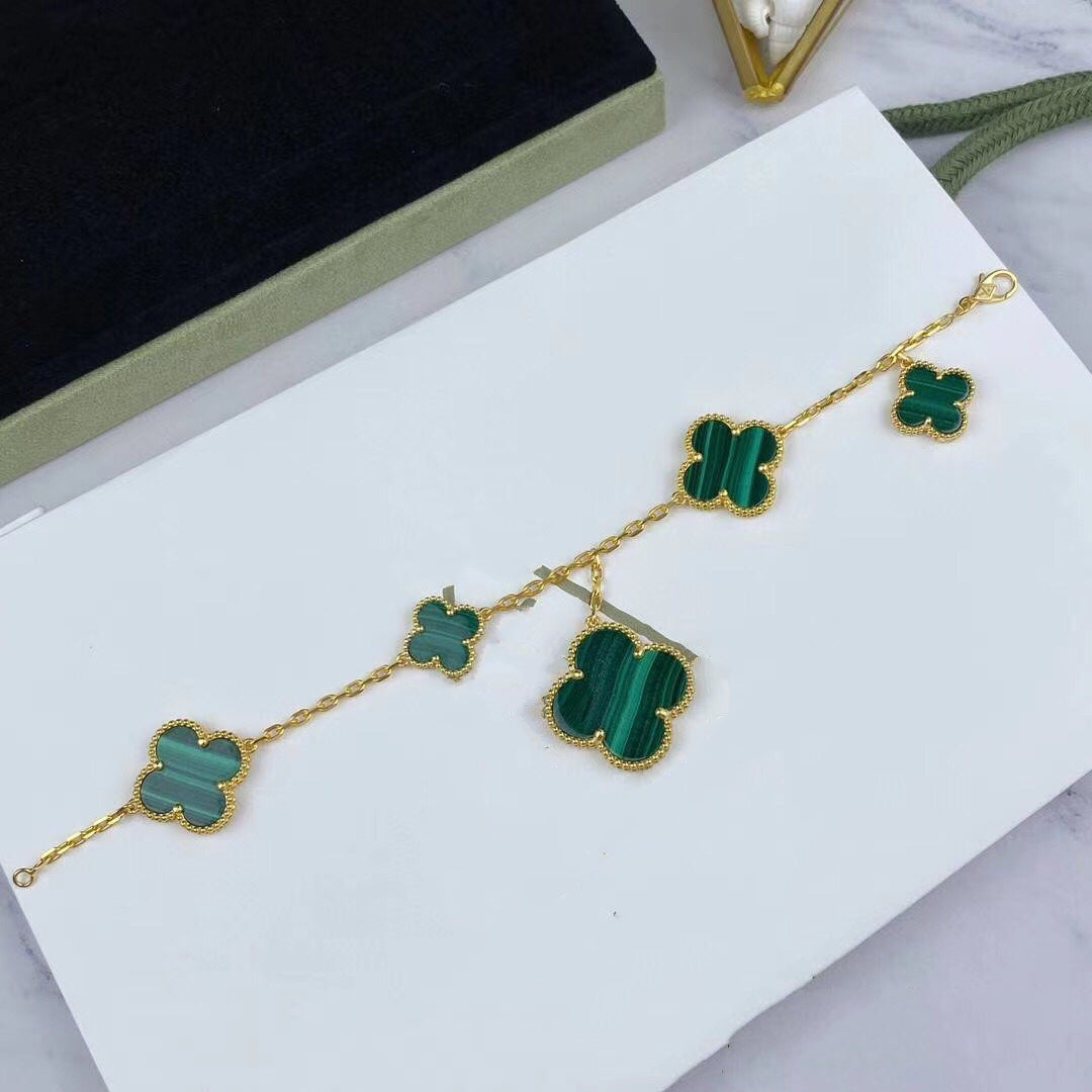 ¡®Loco¡¯MAGIC CLOVER MALACHITE GOLD BRACELET 5 MOTIFS