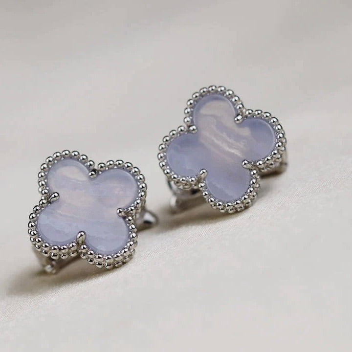 ¡®Loco¡¯CLOVER MEDIUM 1 MOTIFS  WHITE MOP EARRINGS SILVER