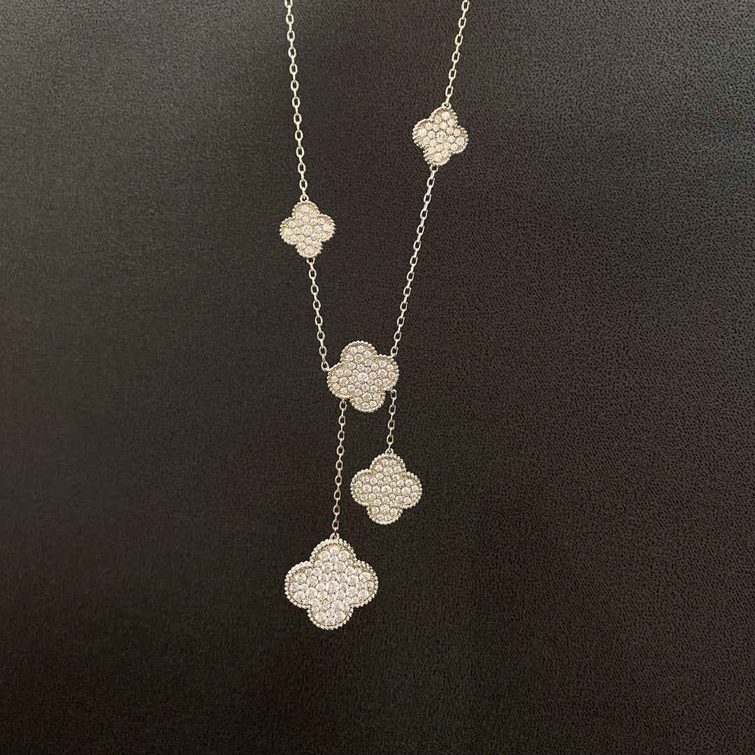 ¡®Loco¡¯CLOVER 5 MOTIFS SILVER DIAMONDS NECKLACE