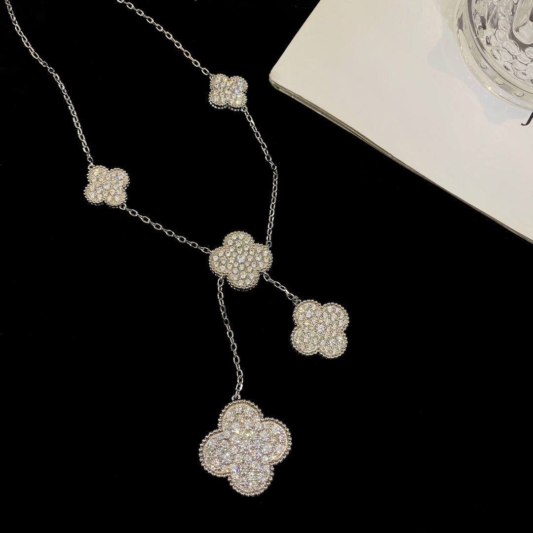 ¡®Loco¡¯CLOVER 5 MOTIFS SILVER DIAMONDS NECKLACE