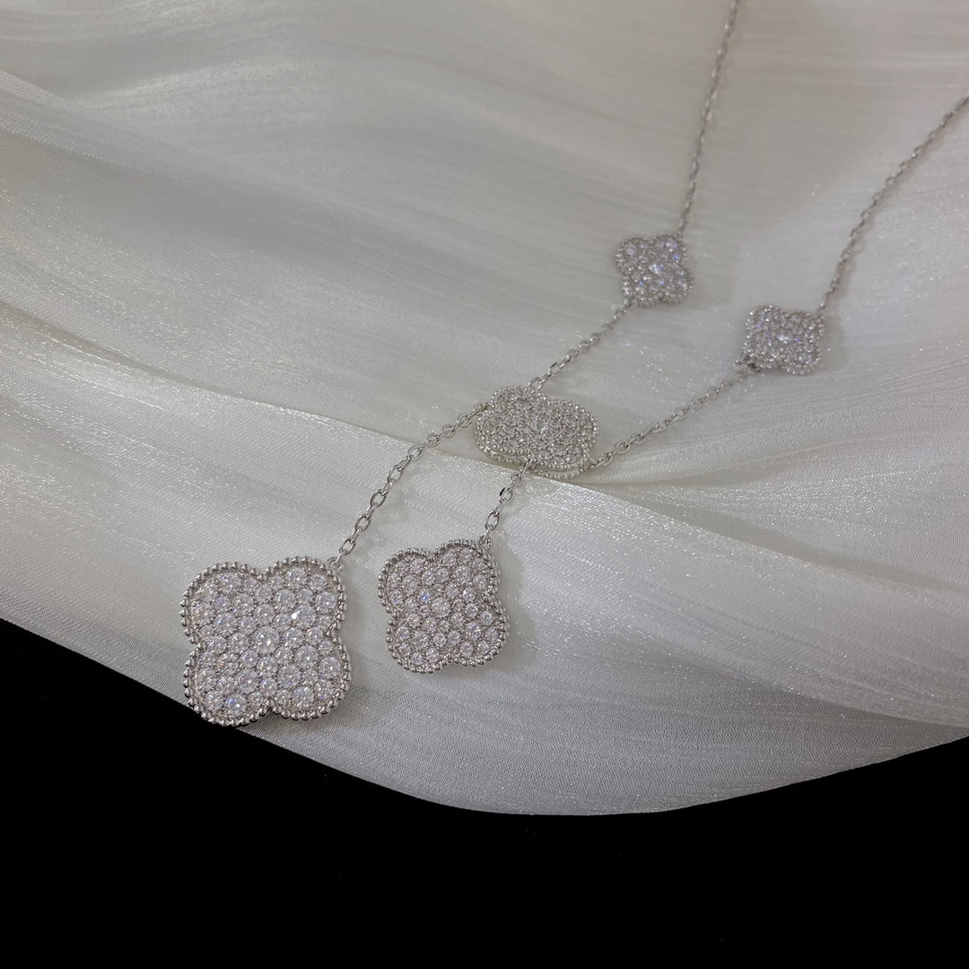 ¡®Loco¡¯CLOVER 5 MOTIFS SILVER DIAMONDS NECKLACE