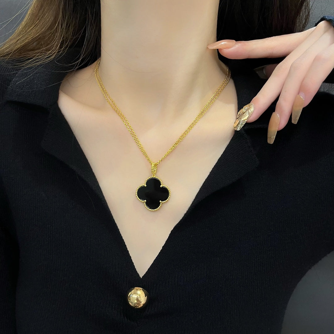 ¡®Loco¡¯CLOVER 25MM NECKLACE GOLD ONYX