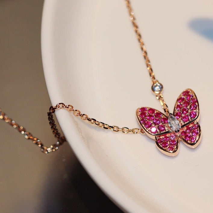 ¡®Loco¡¯BUTTERFLY RED DIAMOND ROSE GOLD NECKLACE