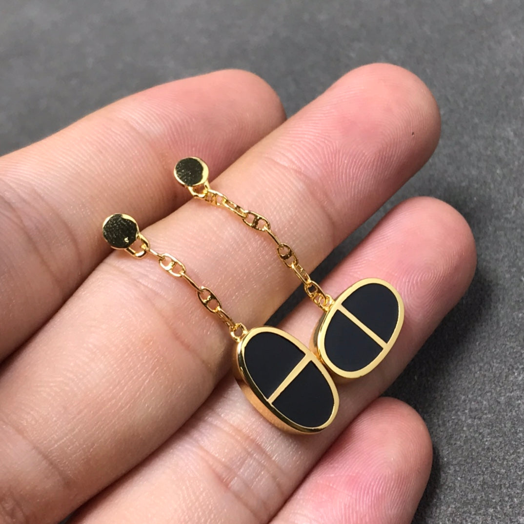 ¡®Loco¡¯CHAINE VERSO BLACK CERAMIC SILVER EARRINGS