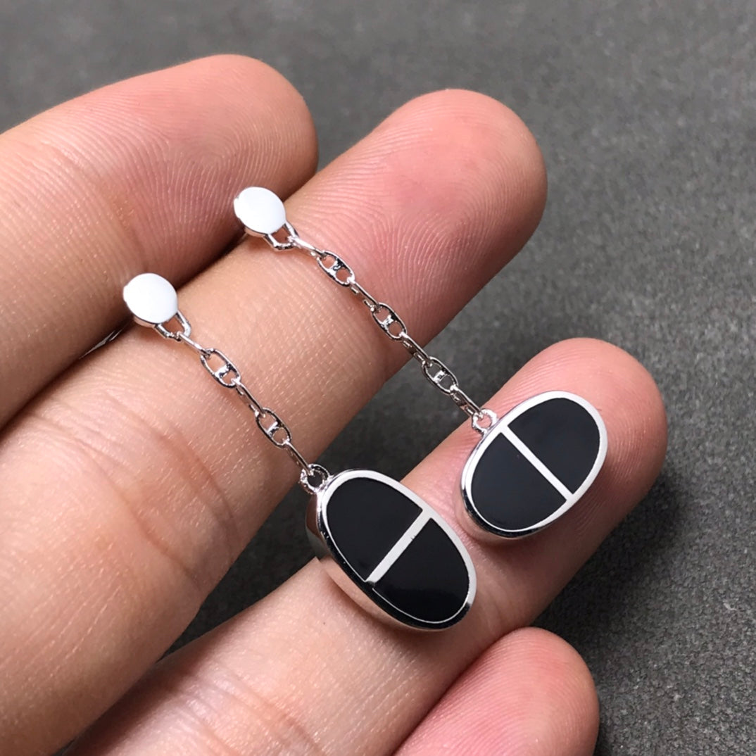 ¡®Loco¡¯CHAINE VERSO BLACK CERAMIC SILVER EARRINGS