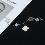 ¡®Loco¡¯CLOVER BRACELET 5 MOTIFS MOP CHALCEDONY SILVER