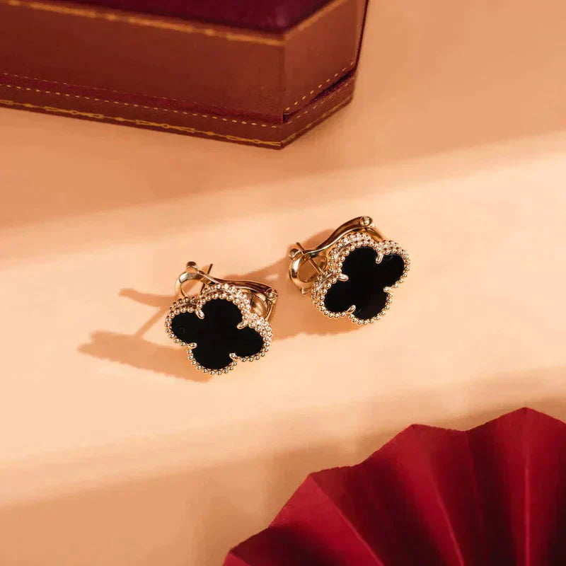 ¡®Loco¡¯CLOVER MEDIUM 1 MOTIFS  ONYX STUD EARRINGS