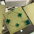¡®Loco¡¯CLOVER 5 MOTIFS SIVLER MALACHITE BRACELET