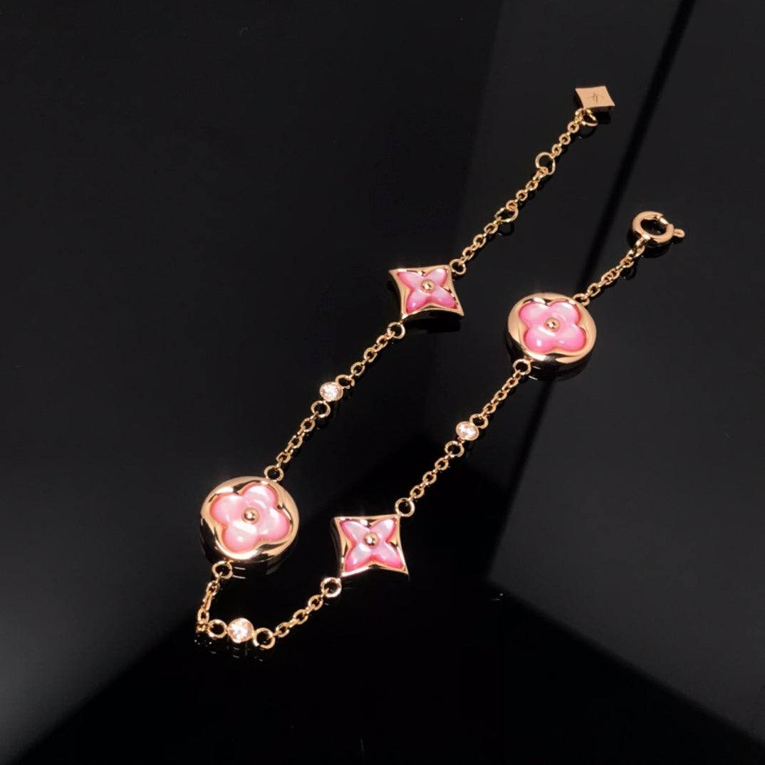 ¡®Loco¡¯STAR AND SUN 4 MOTIF PINK MOP PINK GOLD BRACELET