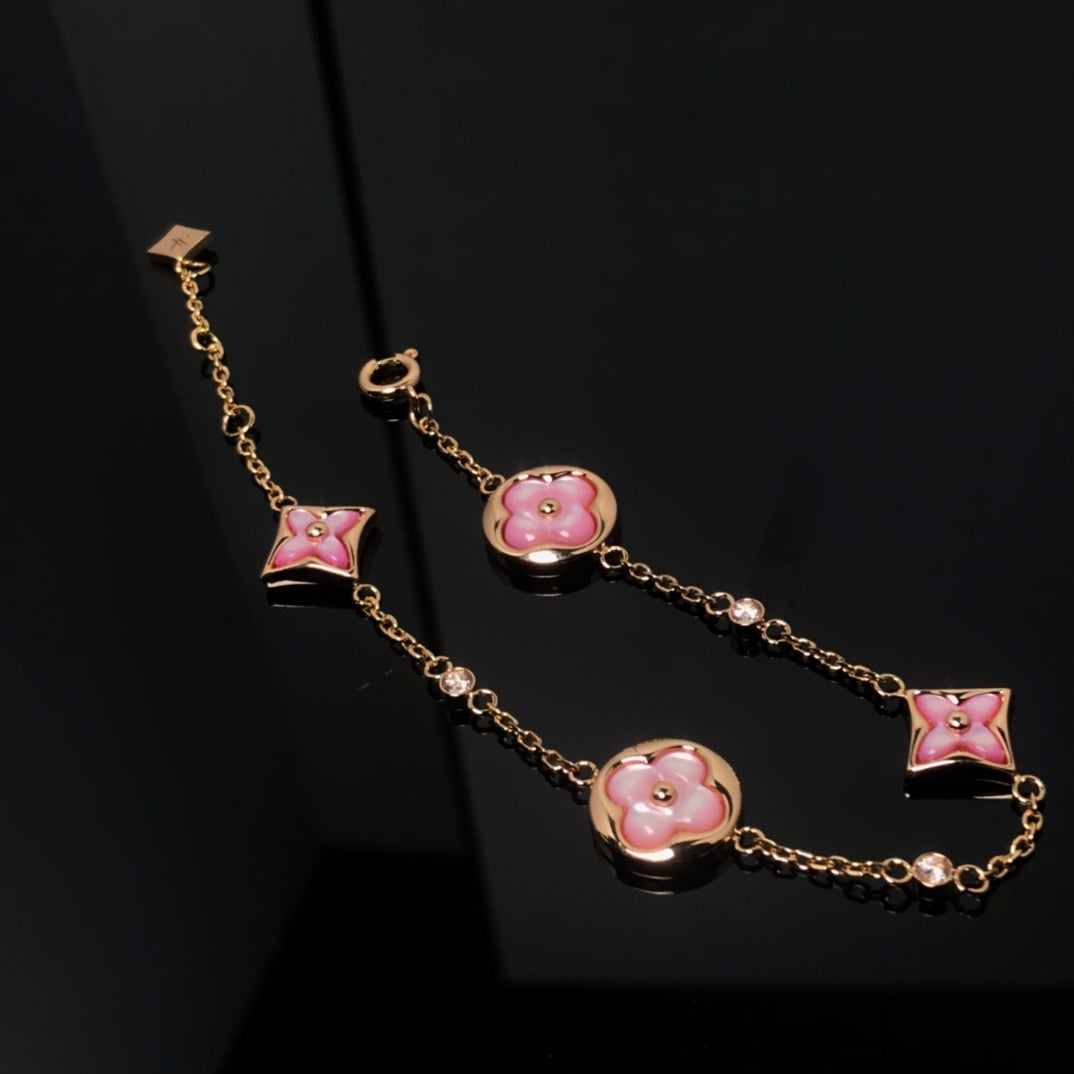 ¡®Loco¡¯STAR AND SUN 4 MOTIF PINK MOP PINK GOLD BRACELET