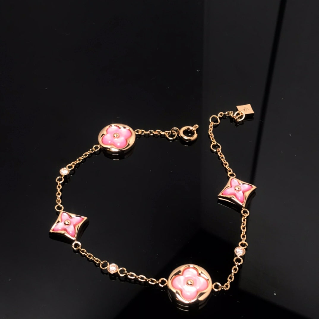 ¡®Loco¡¯STAR AND SUN 4 MOTIF PINK MOP PINK GOLD BRACELET