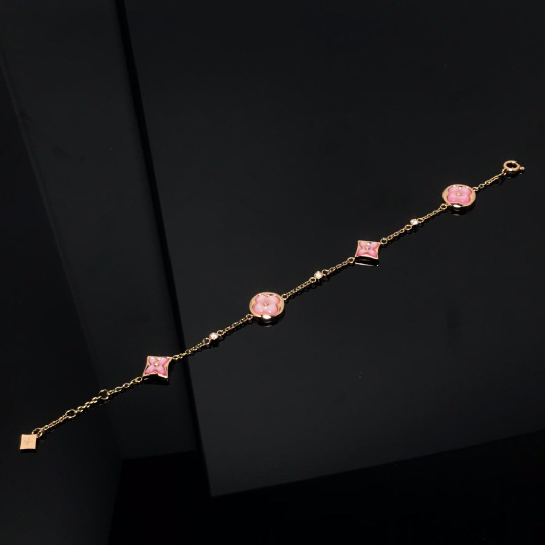 ¡®Loco¡¯STAR AND SUN 4 MOTIF PINK MOP PINK GOLD BRACELET