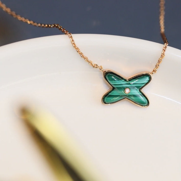 ¡®Loco¡¯JEUX MALACHITE 1 DIAMOND PINK GOLD NECKLACE