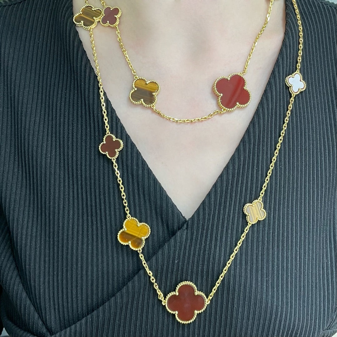 ¡®Loco¡¯CLOVER 16 MOTIF CARNELIAN TIGER EYE ROSE GOLD NECKLACE