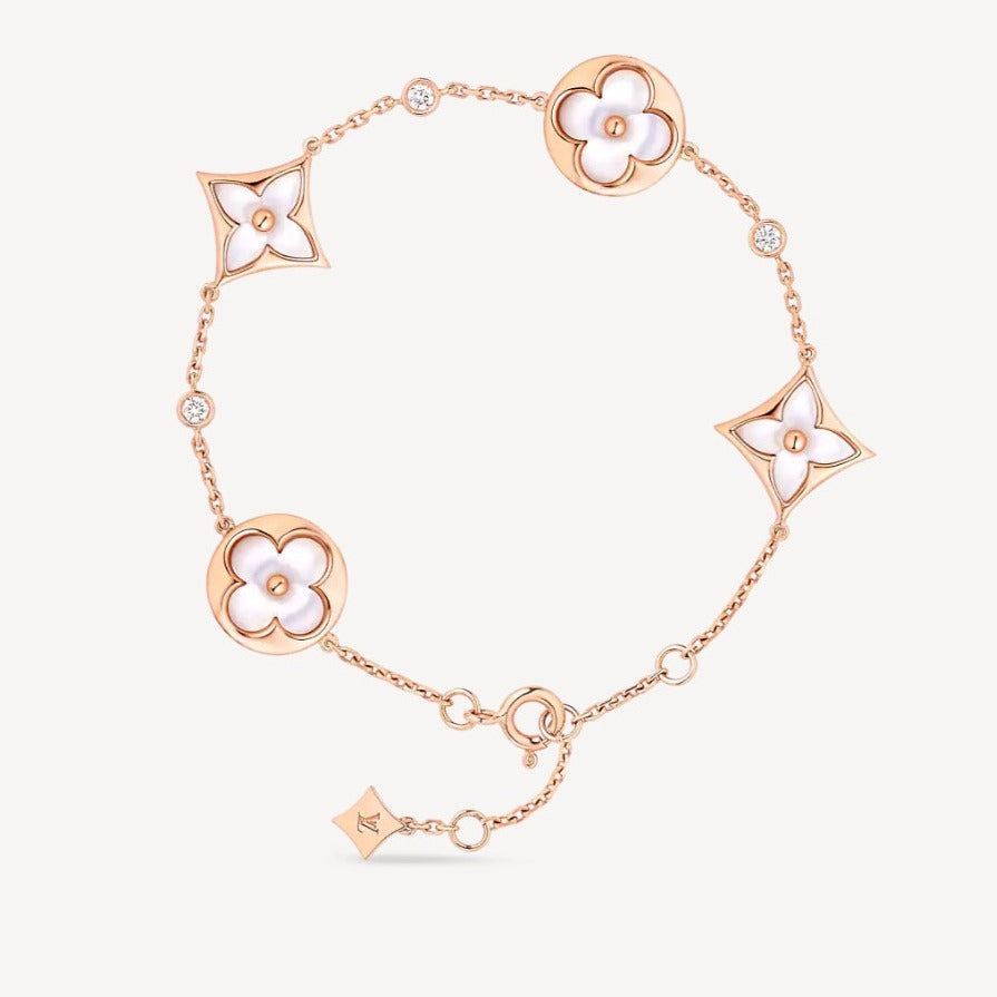 ¡®Loco¡¯STAR AND SUN 4 MOTIF WHITE MOP PINK GOLD BRACELET