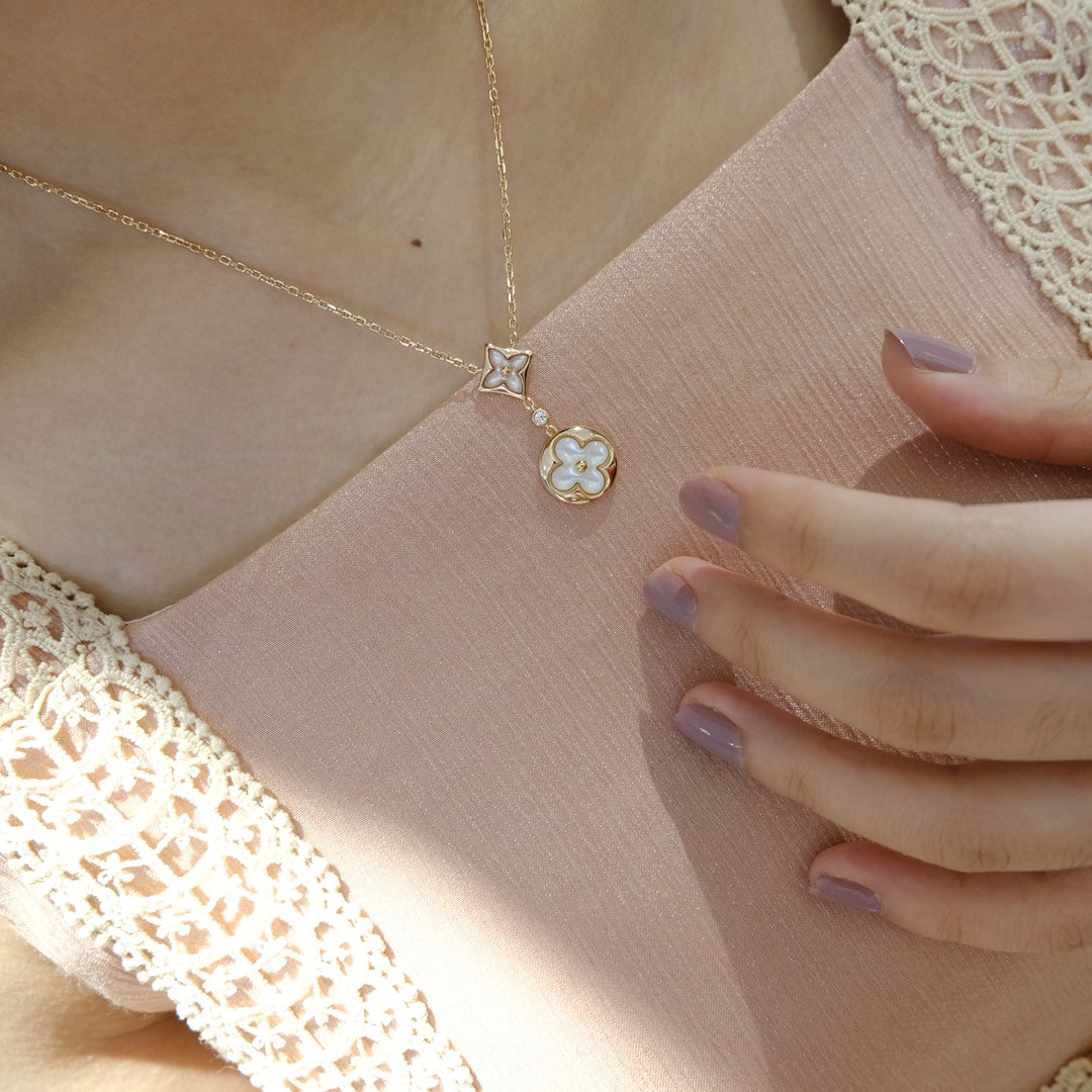 ¡®Loco¡¯STAR AND SUN WHITE MOP 2 MOTIF PINK GOLD NECKLACE