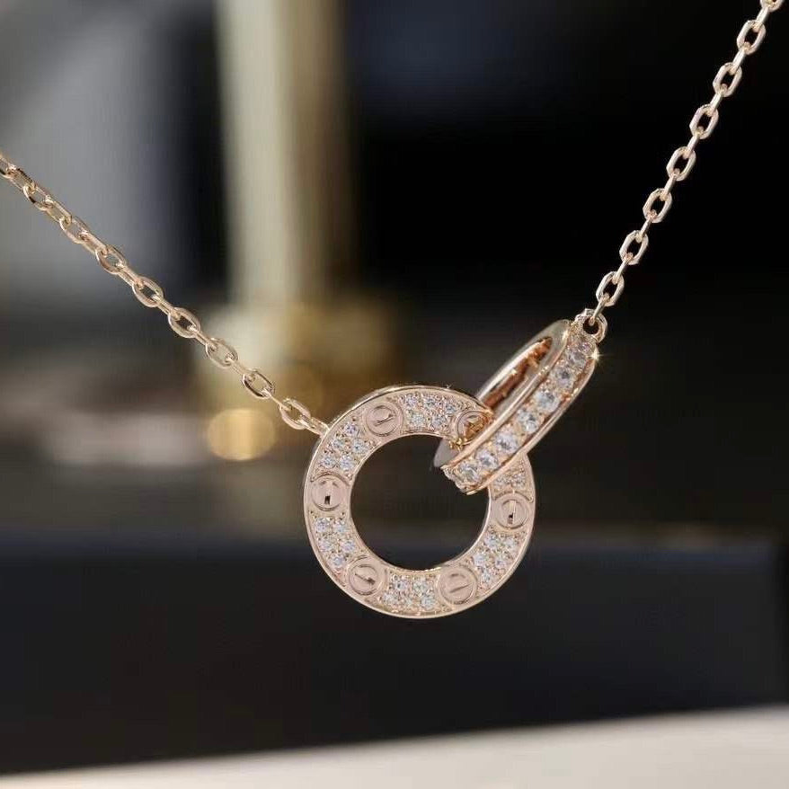 ¡®Loco¡¯LOVE 7.6MM NECKLACE ROSE GOLD AND SILVER  FULL DIAMOND