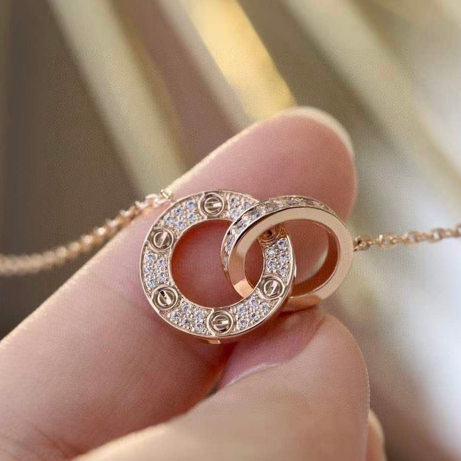 ¡®Loco¡¯LOVE 7.6MM NECKLACE ROSE GOLD AND SILVER  FULL DIAMOND