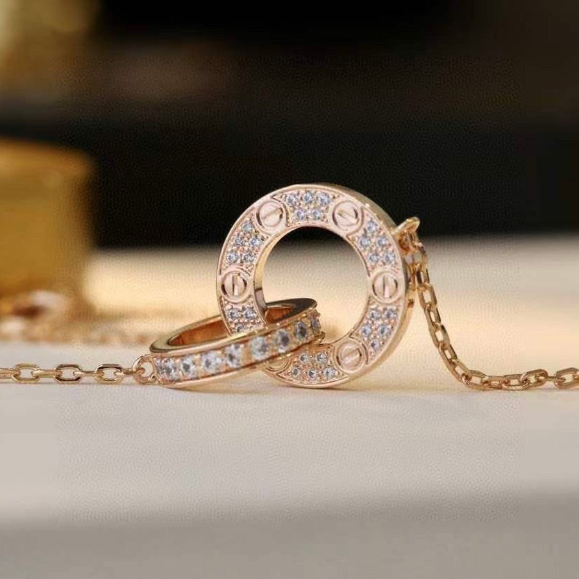 ¡®Loco¡¯LOVE 7.6MM NECKLACE ROSE GOLD AND SILVER  FULL DIAMOND