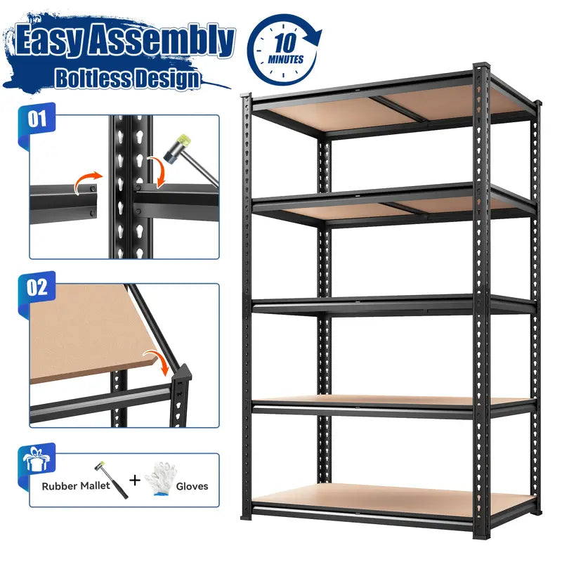 2000LBS Garage Shelving Storage Shelves Heavy Duty Shelving 5 Tier Metal Shelving Units For Garage Shelves 72"H X35.5"W X 15.8"D,