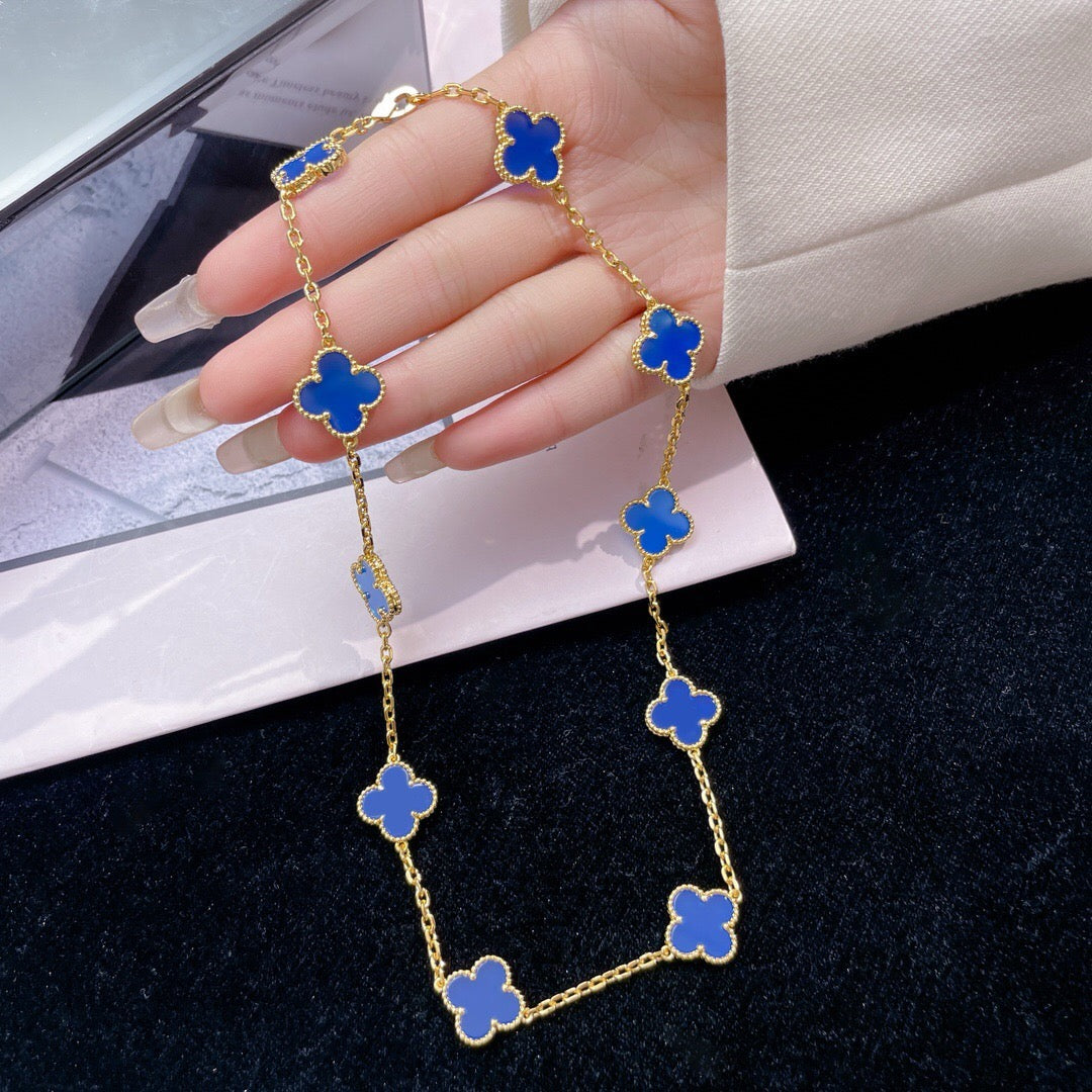 ¡®Loco¡¯CLOVER 10 MOTIFS BLUE AGATE NECKLACE