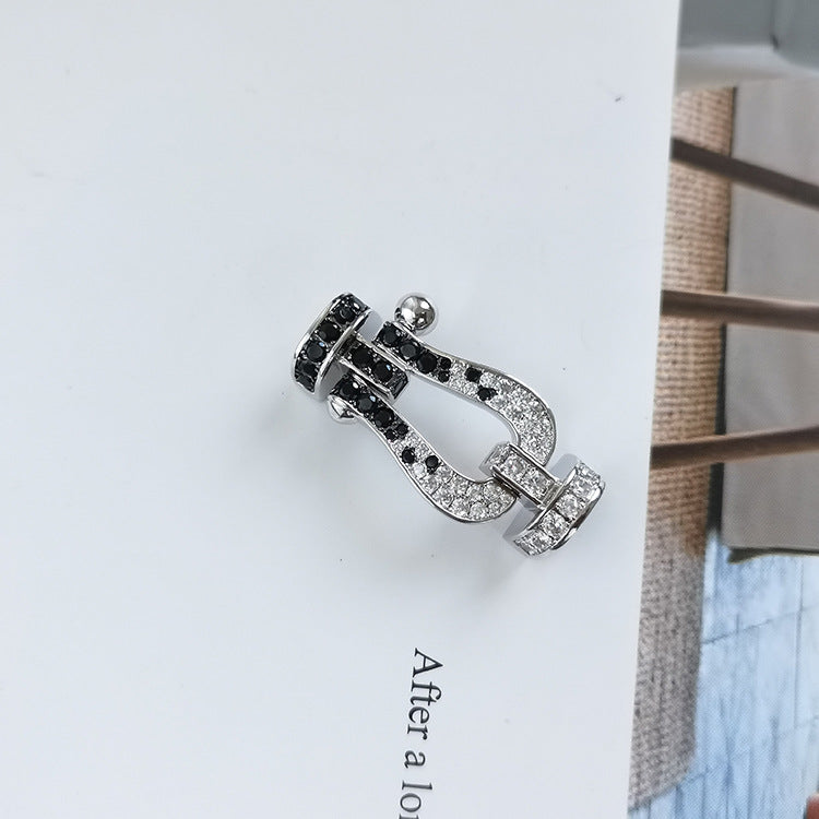 ¡®Loco¡¯FORCE LARGE HORSESHOE BLACK WHITE DIAMOND BRACELET SILVER