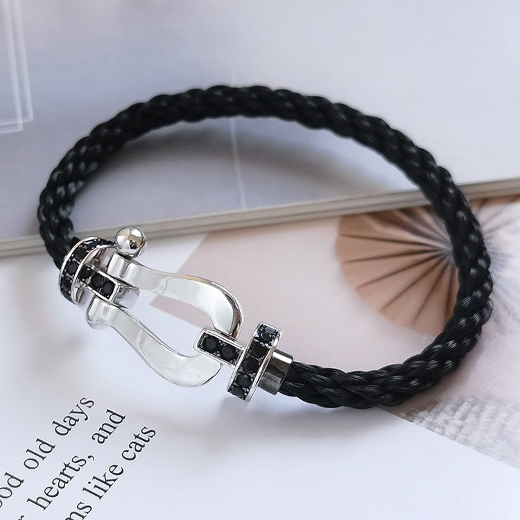 ¡®Loco¡¯FORCE LARGE HORSESHOE BLACK DIAMOND BRACELET SILVER