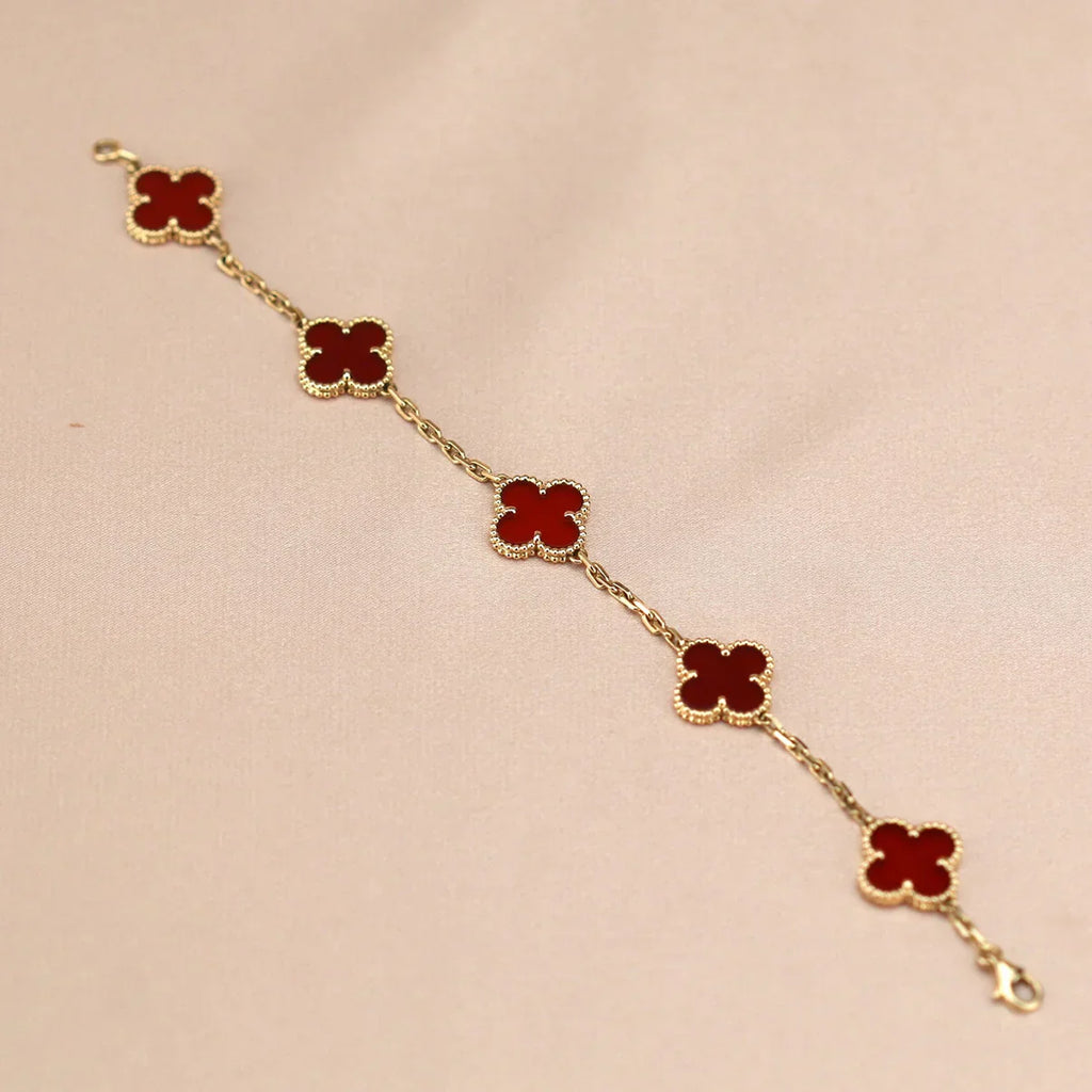 [Loco]New  CLOVER 5 MOTIF RED CORNELIAN BRACELET COLLECTION
