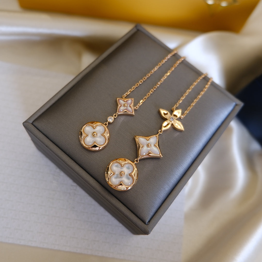 ¡®Loco¡¯COLOR BLOSSOM LARIAT NECKLACE PINK GOLD WHITE MOTHER PEARL AND DIAMOND