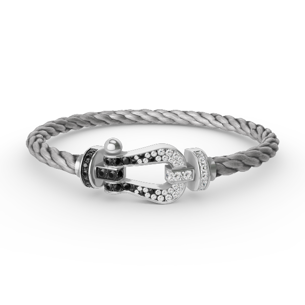 ¡®Loco¡¯FORCE LARGE HORSESHOE BLACK WHITE DIAMOND BRACELET SILVER