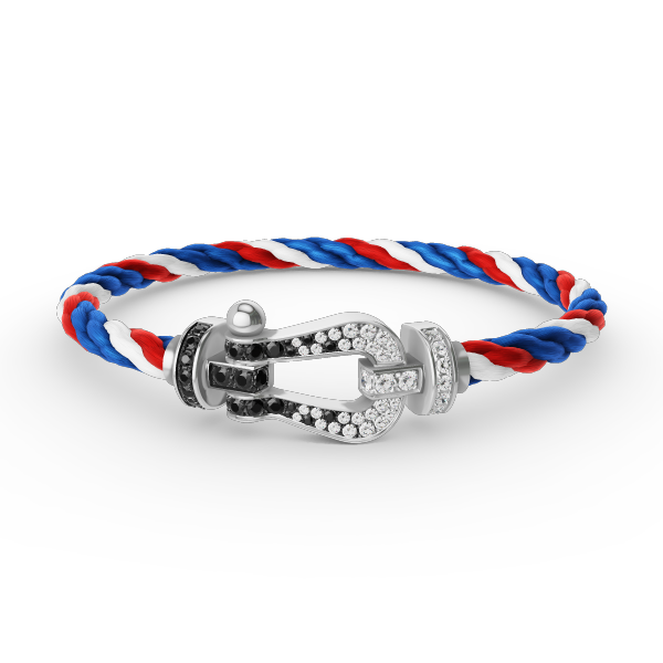 ¡®Loco¡¯FORCE LARGE HORSESHOE BLACK WHITE DIAMOND BRACELET SILVER