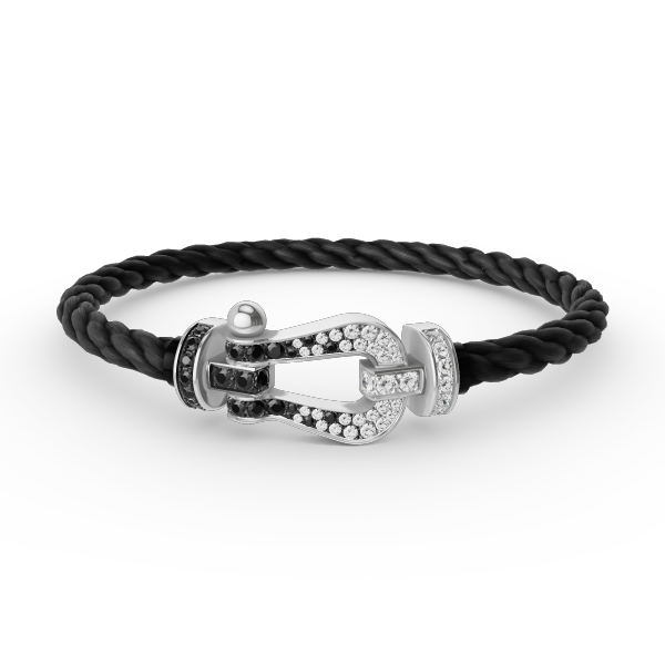 ¡®Loco¡¯FORCE LARGE HORSESHOE BLACK WHITE DIAMOND BRACELET SILVER