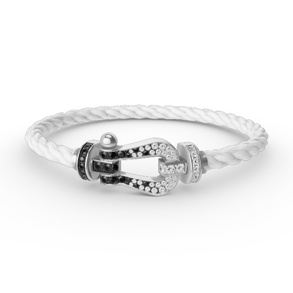 ¡®Loco¡¯FORCE LARGE HORSESHOE BLACK WHITE DIAMOND BRACELET SILVER