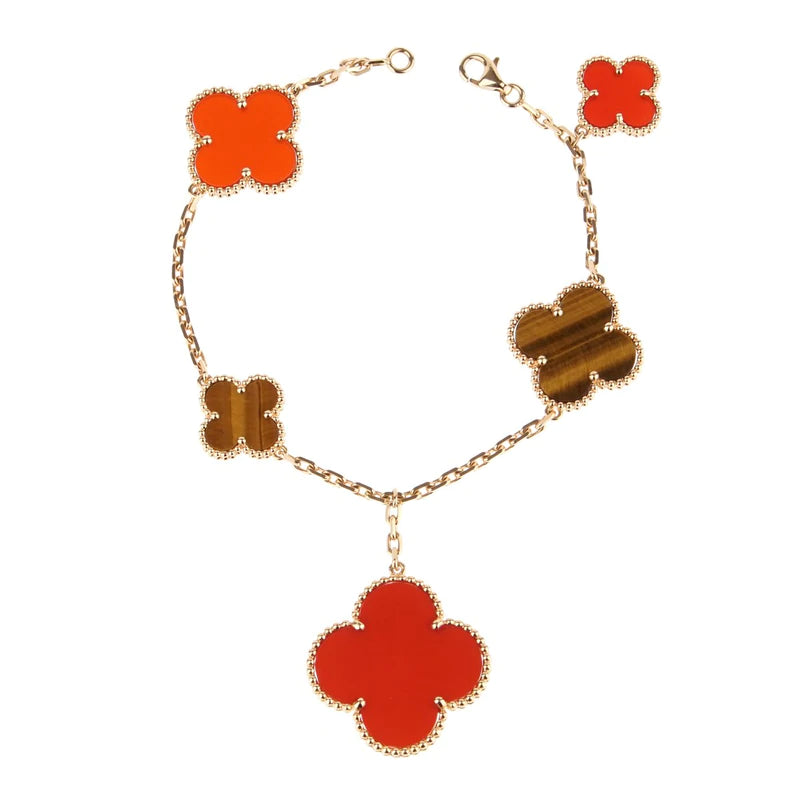 ¡®Loco¡¯CLOVER BRACELET 5 MOTIFS CARNELIAN TIGER EYE