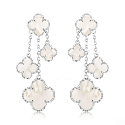 ¡®Loco¡¯CLOVER EARRINGS WHITE MOP 4 MOTIFS SILVER