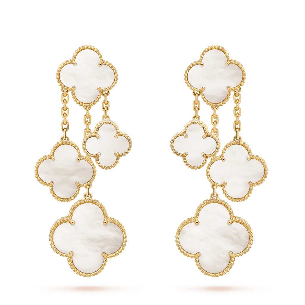 ¡®Loco¡¯CLOVER EARRINGS WHITE MOP 4 MOTIFS GOLD