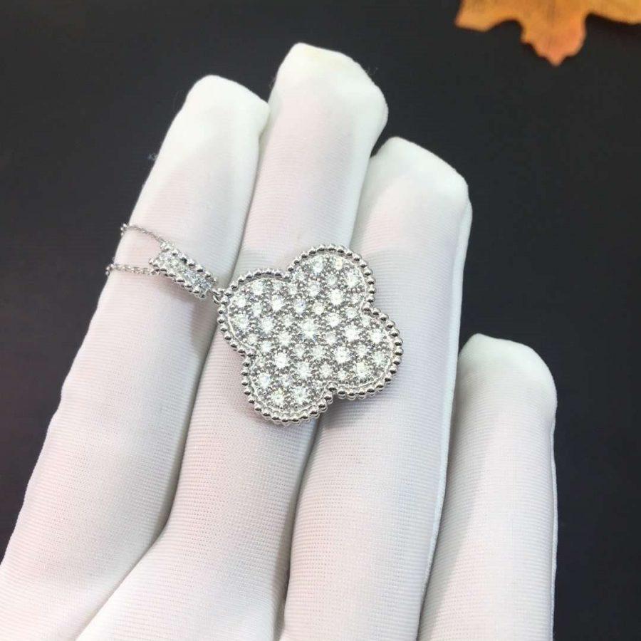 ¡®Loco¡¯CLOVER 25MM SILVER FULL DIAMOND BIG CLOVER NECKLACE