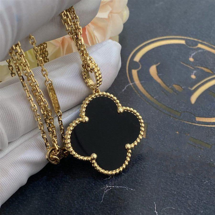 ¡®Loco¡¯CLOVER 25MM GOLD ONYX BIG CLOVER NECKLACE