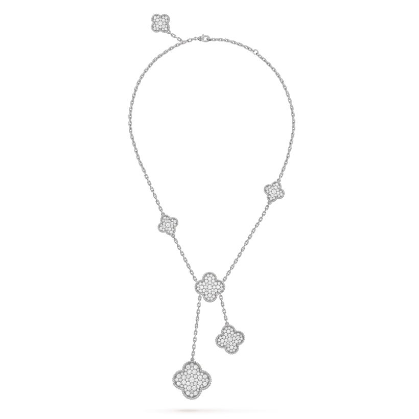 ¡®Loco¡¯CLOVER 5 MOTIFS SILVER DIAMONDS NECKLACE
